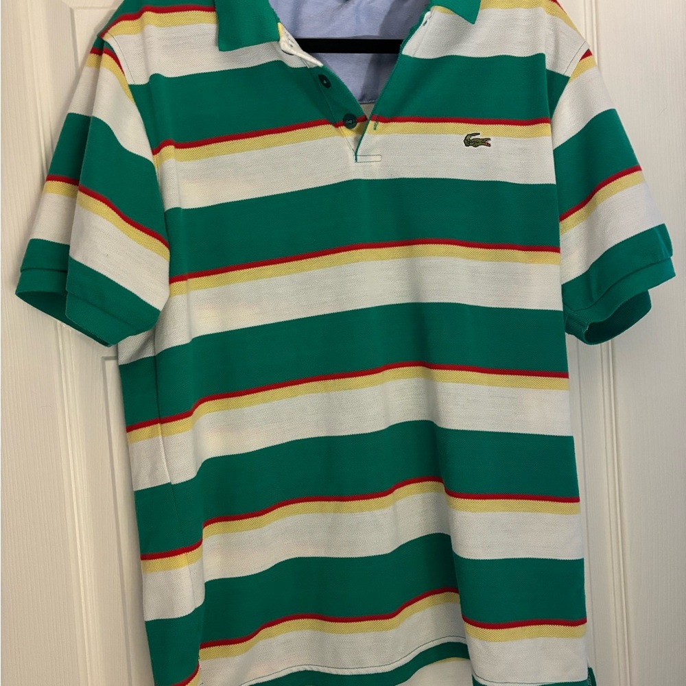 Lacoste Men's Polo with Green and White Stripes